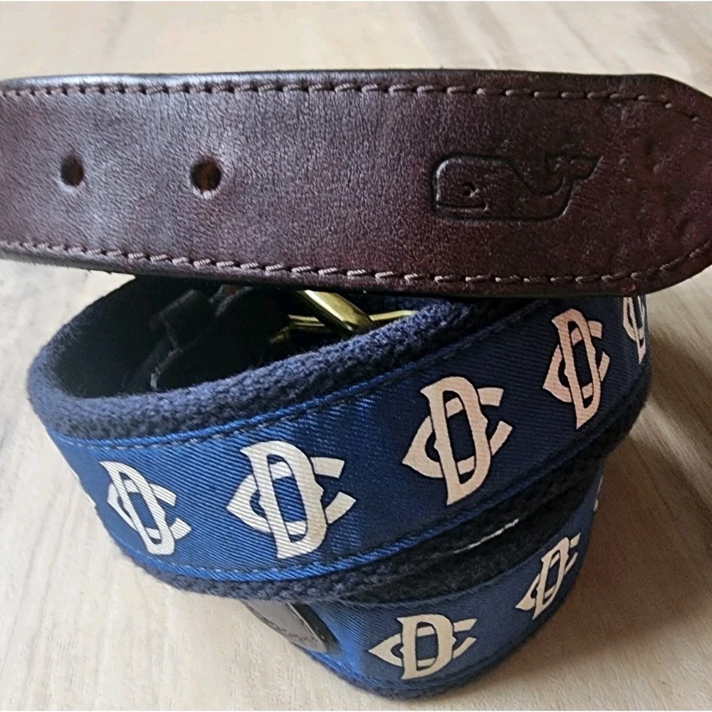 VINEYARD VINES BELT SIZE 30 CAMP DUDLEY BOYS MENS BLUE WHITE LEATHER CANVAS PREP